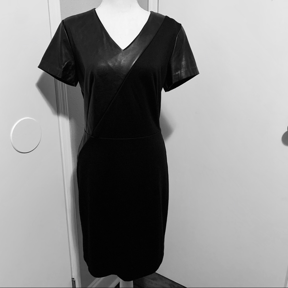 Black Dress with Faux Leather Detail